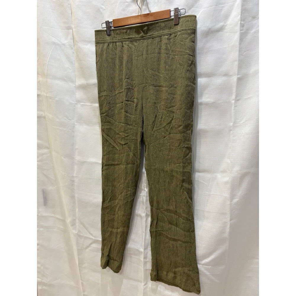 Becool‎ Olive Green Textured Cropped Pants Elastic Waist Pockets Women L